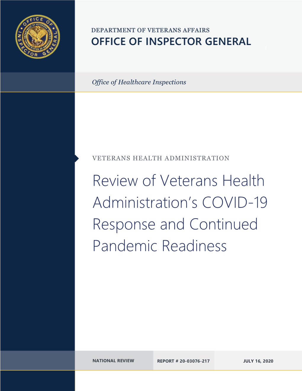Review of Veterans Health Administration's COVID-19
