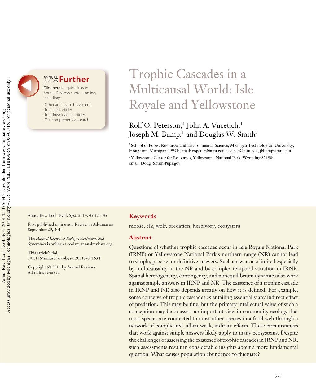 Trophic Cascades in a Multicausal World: Isle Royale and Yellowstone