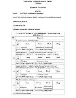 State Expert Appraisal Committee (SEAC) Telangana Schedule Of