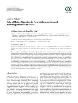 Review Article Role of Redox Signaling in Neuroinflammation and Neurodegenerative Diseases