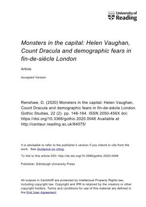 Monsters in the Capital: Helen Vaughan, Count Dracula and Demographic Fears in Fin-De-Siècle London
