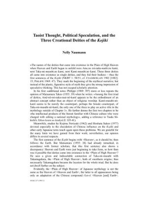 Taoist Thought, Political Speculation, and the Three Creational Deities of the Kojiki