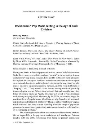 Rocktimism: Pop Music Writing in the Age of Rock Criticism