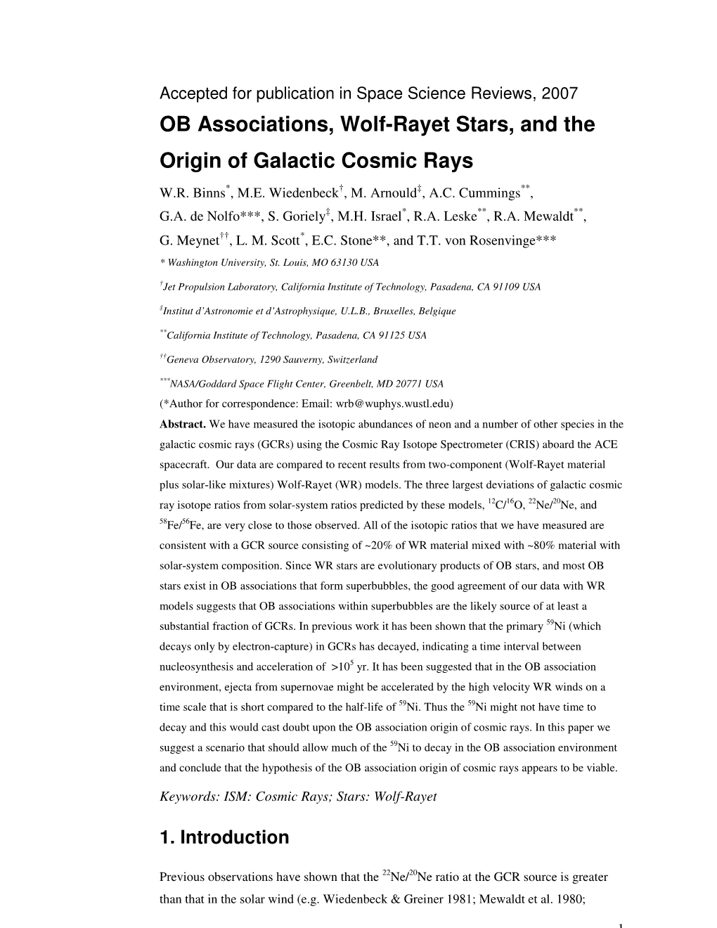 OB Associations, Wolf-Rayet Stars, and the Origin of Galactic Cosmic Rays W.R