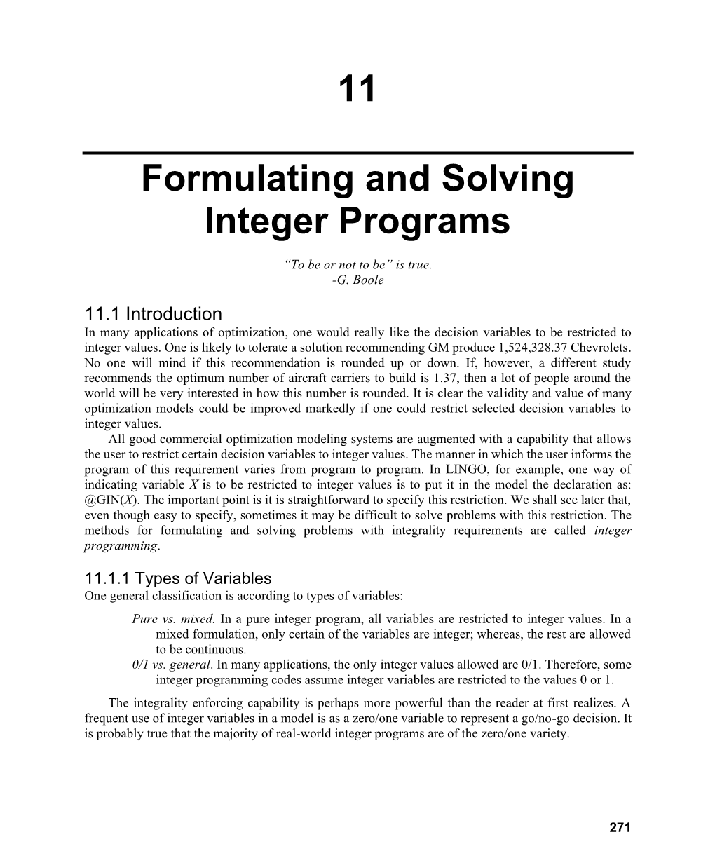 11 Formulating and Solving Integer Programs