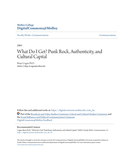 What Do I Get? Punk Rock, Authenticity, and Cultural Capital Brian Cogan Ph.D