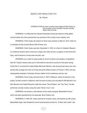 SENATE JOINT RESOLUTION 1216 by Haynes a RESOLUTION To