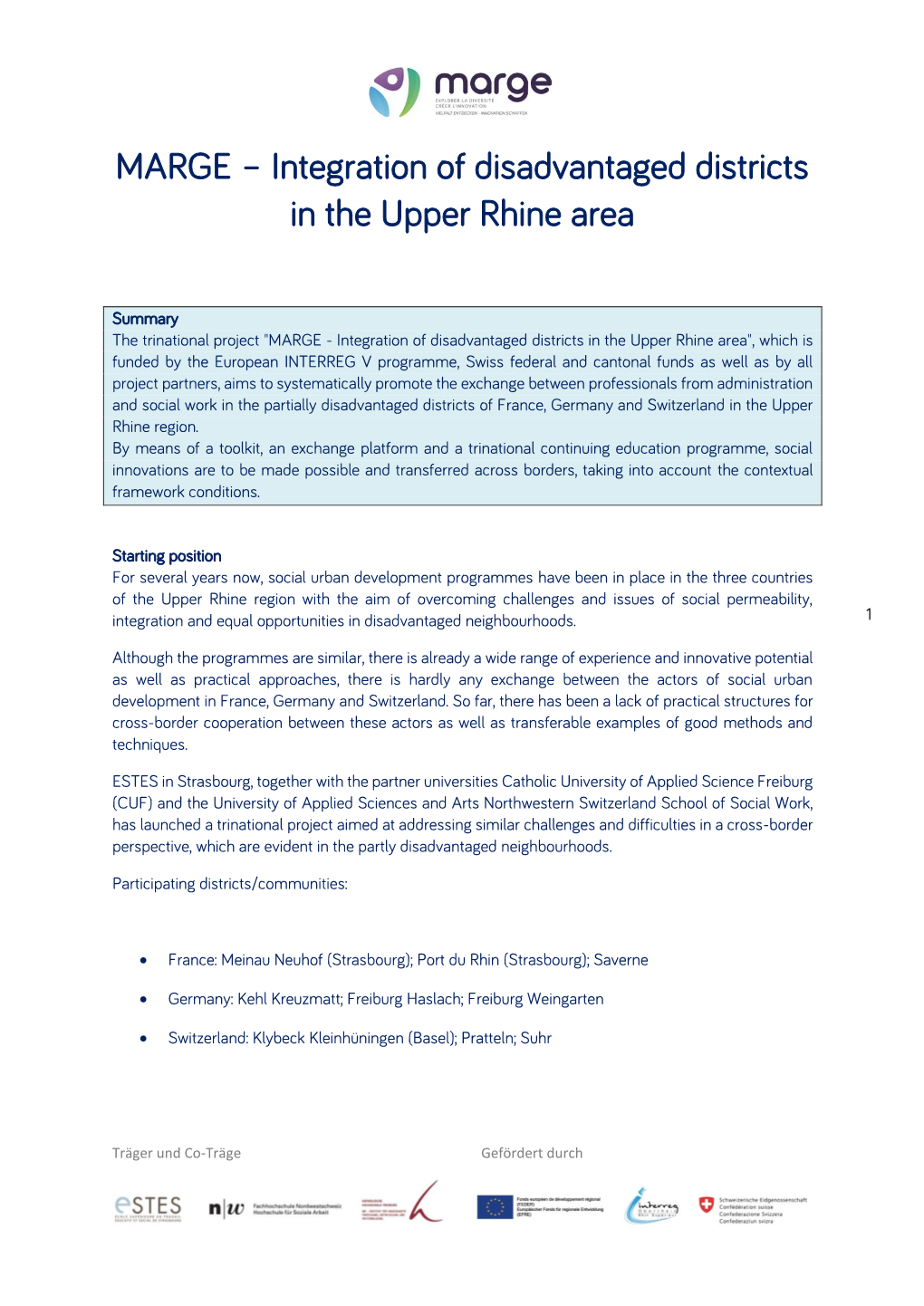 Integration of Disadvantaged Districts in the Upper Rhine Area