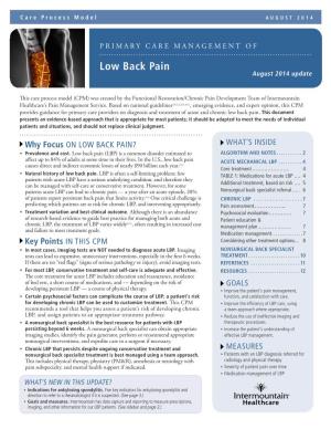 Low Back Pain August 2014 Update