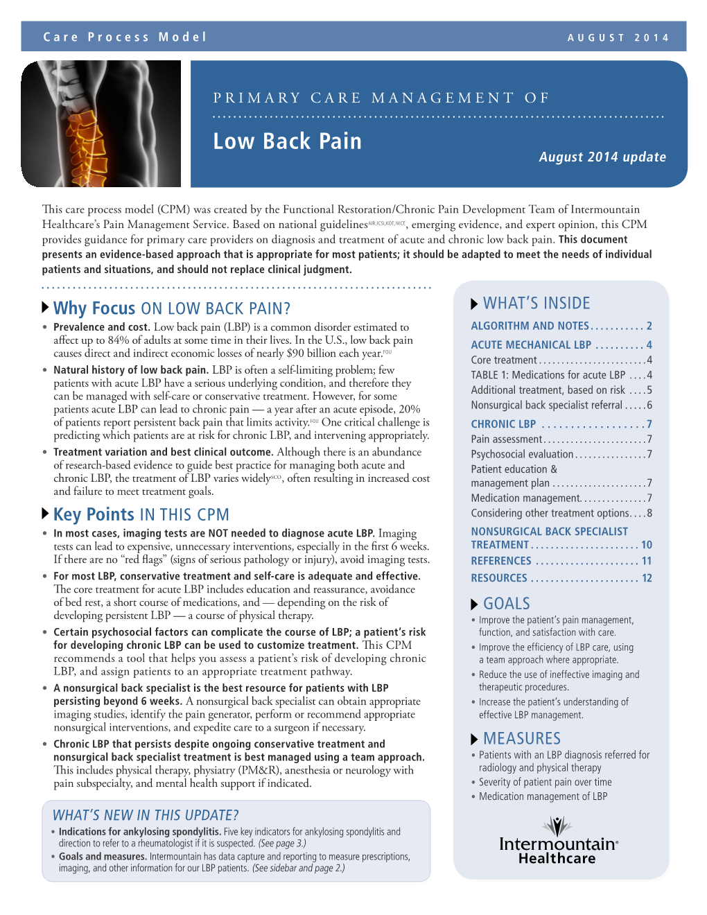 Low Back Pain August 2014 Update