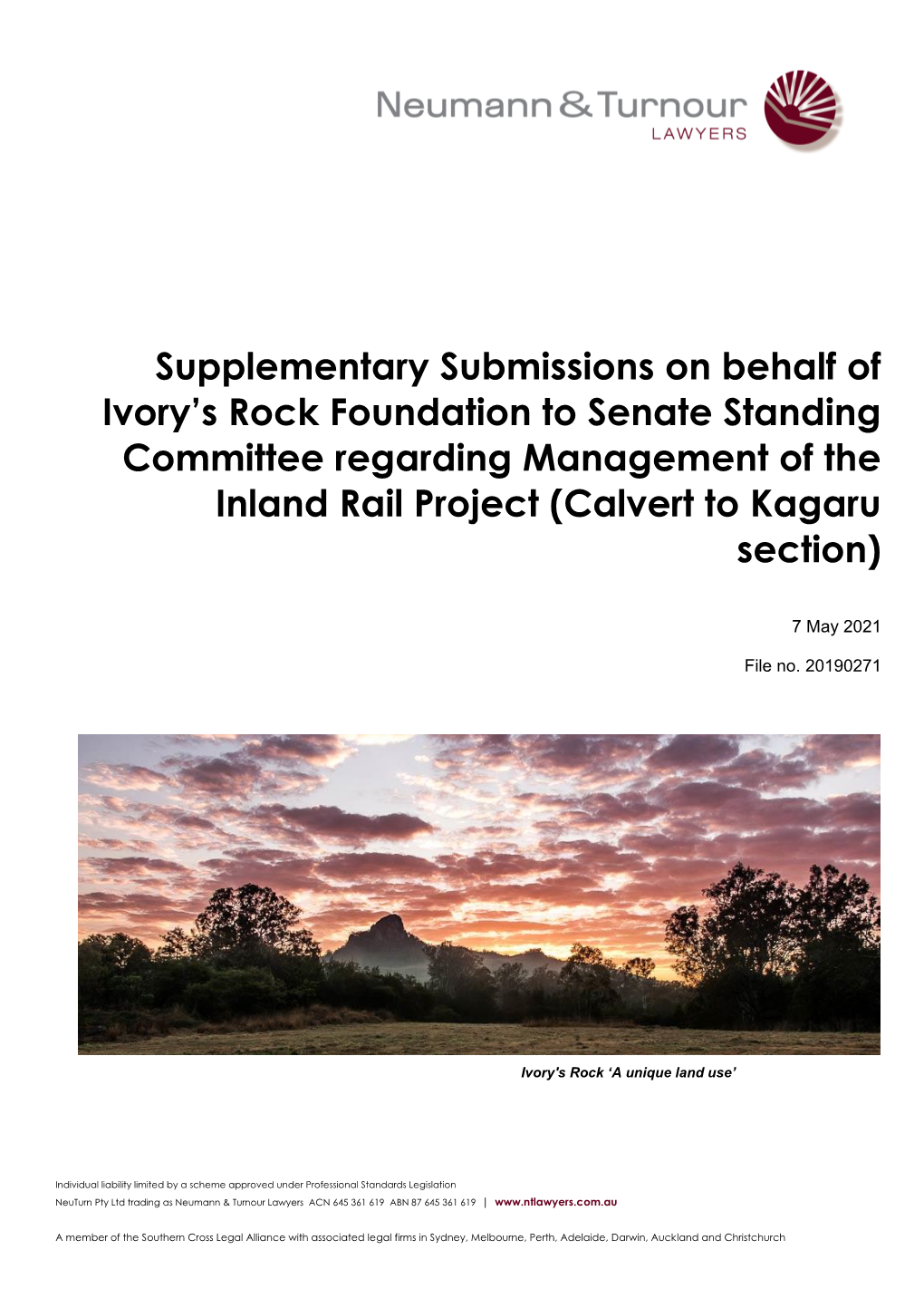 Supplementary Submissions on Behalf of Ivory's Rock Foundation To