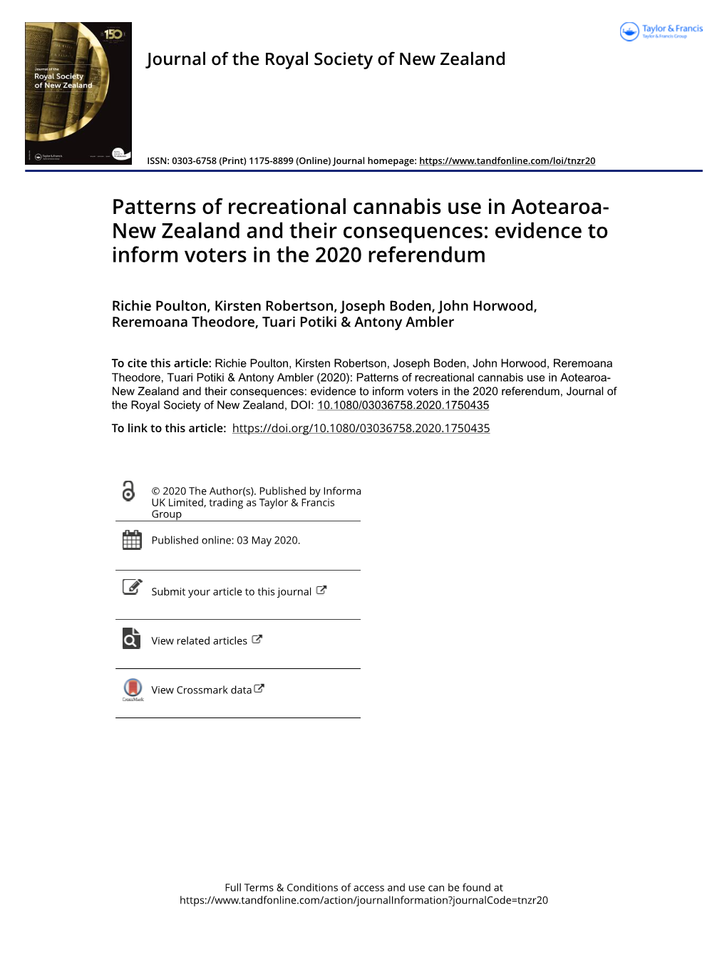 Patterns of Recreational Cannabis Use in Aotearoa-New Zealand and Their Consequences: Evidence to Inform Voters in the 2020 Referendum