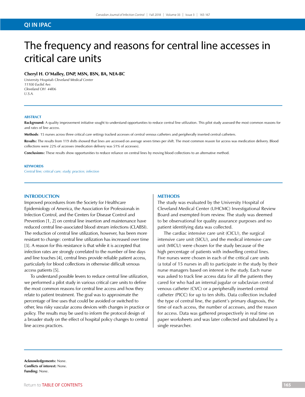 The Frequency and Reasons for Central Line Accesses in Critical Care Units