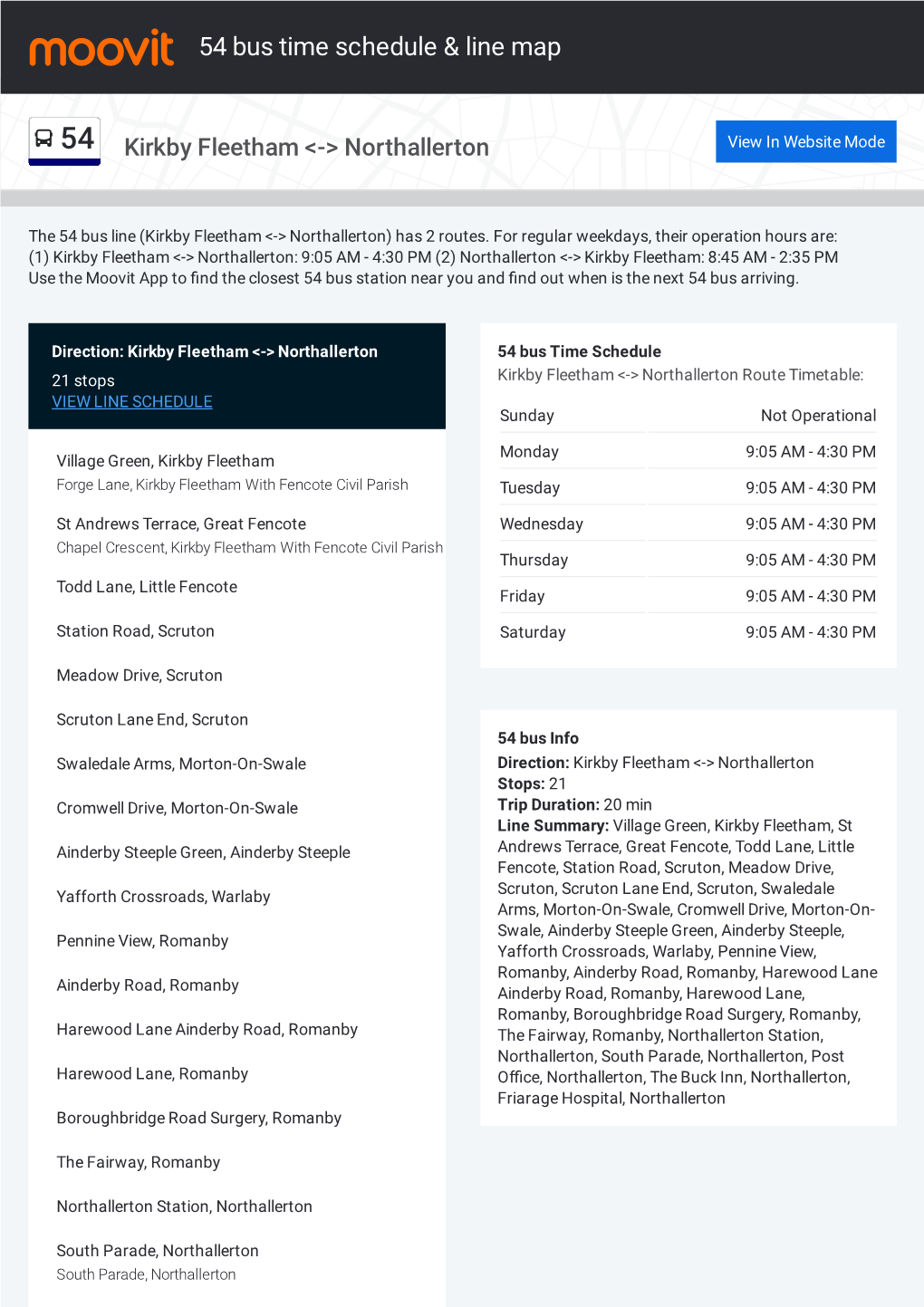 54 Bus Time Schedule & Line Route