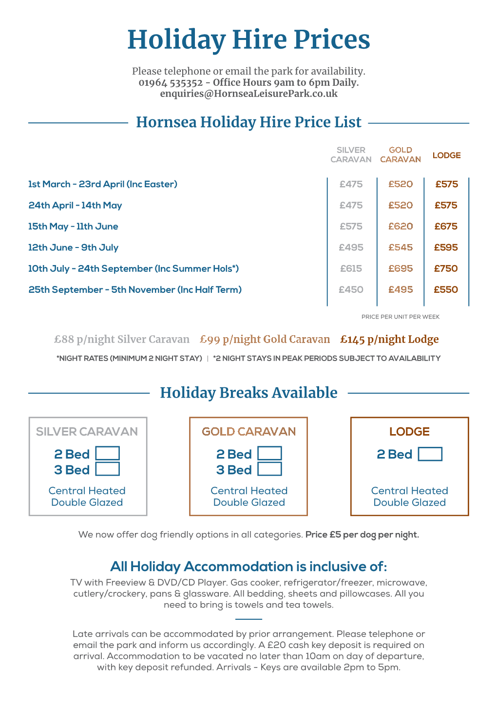 Holiday Hire Prices