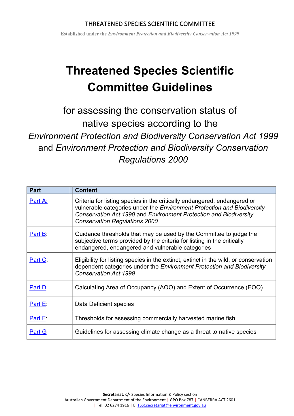 Threatened Species Scientific Committee Guidelines