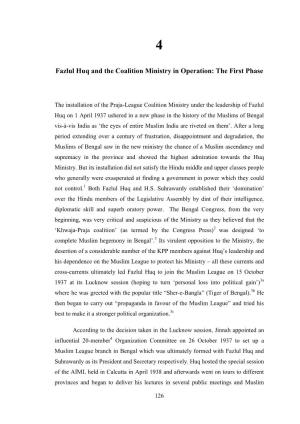 Fazlul Huq and the Coalition Ministry in Operation: the First Phase