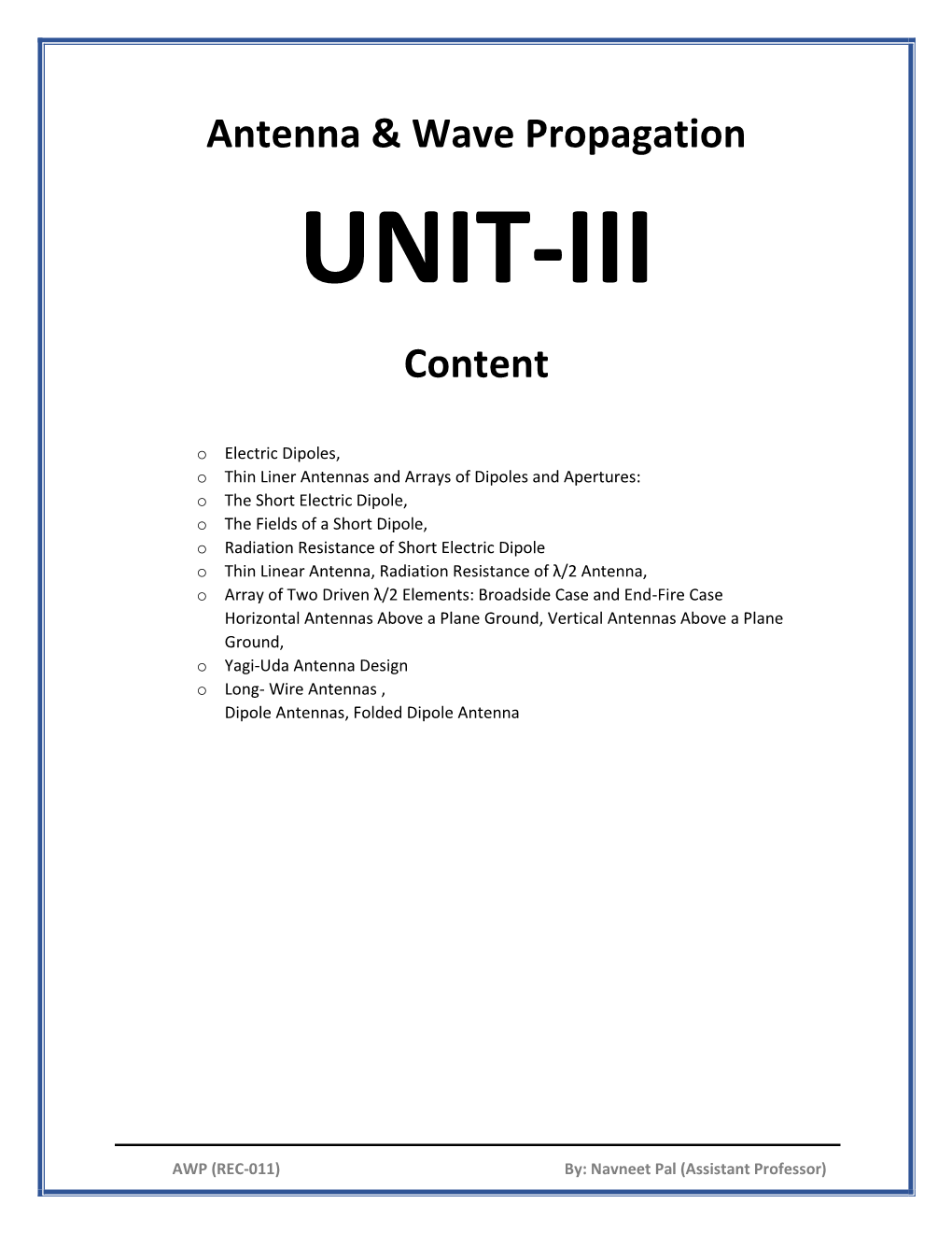 Antenna & Wave Propagation Content