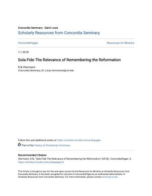 Sola Fide the Relevance of Remembering the Reformation