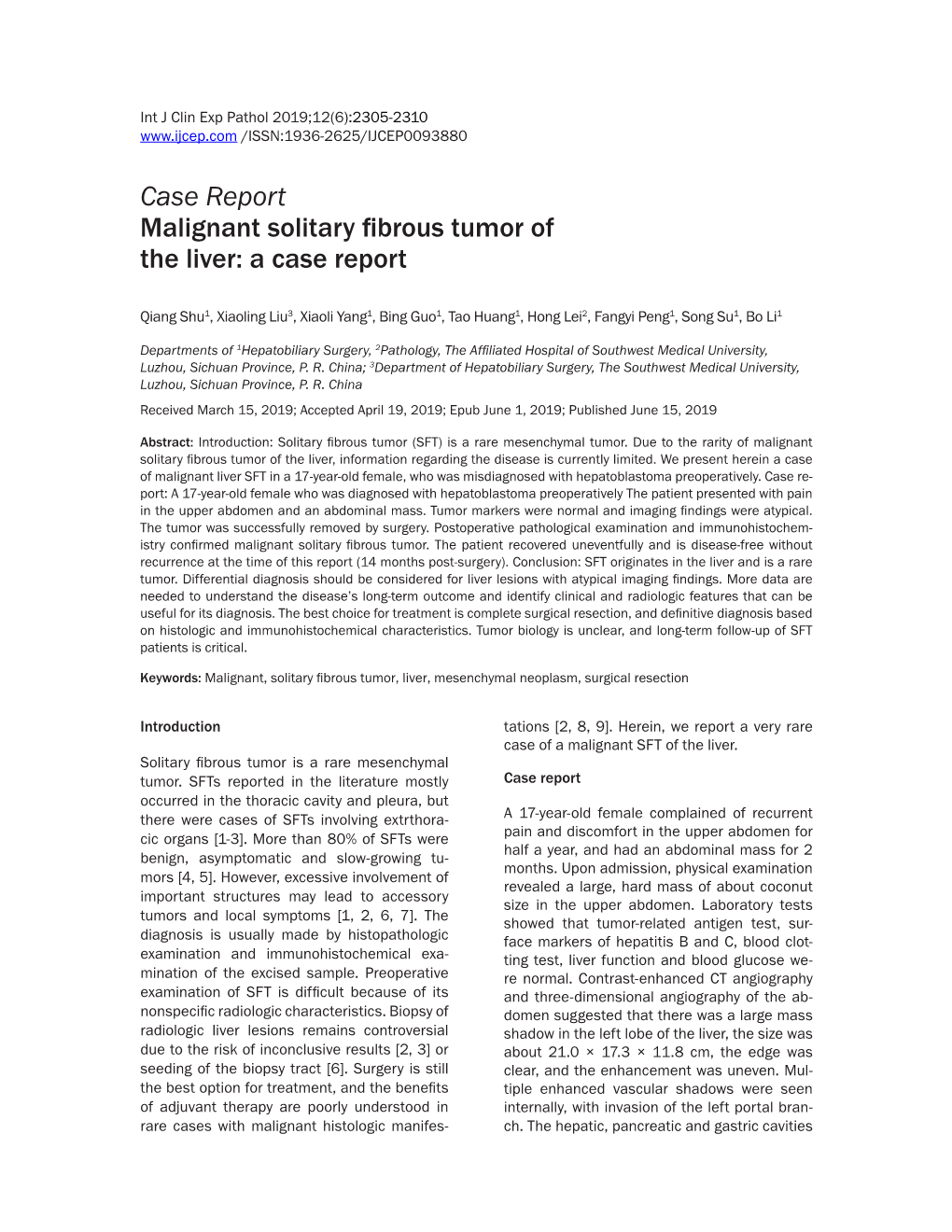 Case Report Malignant Solitary Fibrous Tumor of the Liver: a Case Report