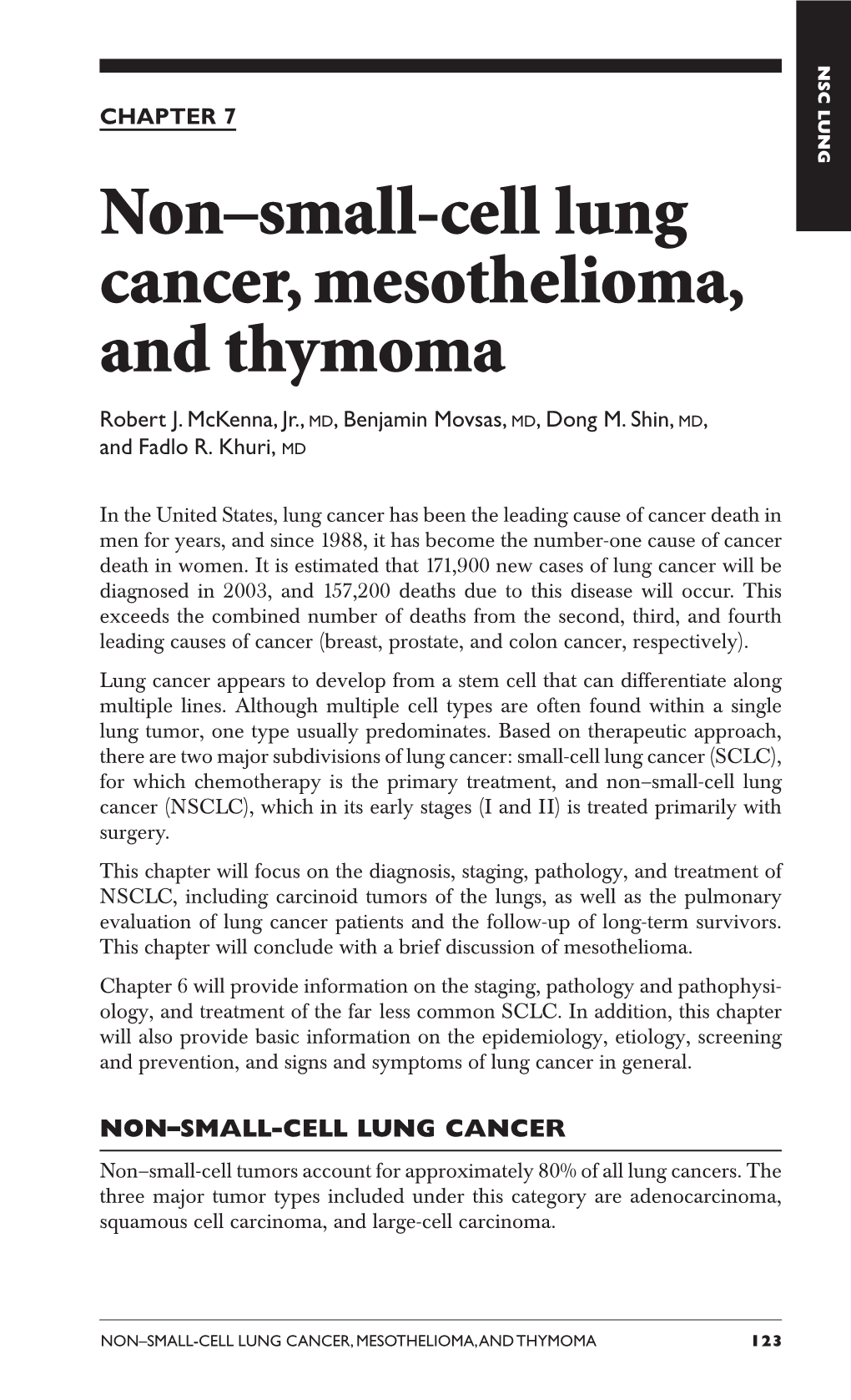 Non–Small-Cell Lung Cancer, Mesothelioma, and Thymoma