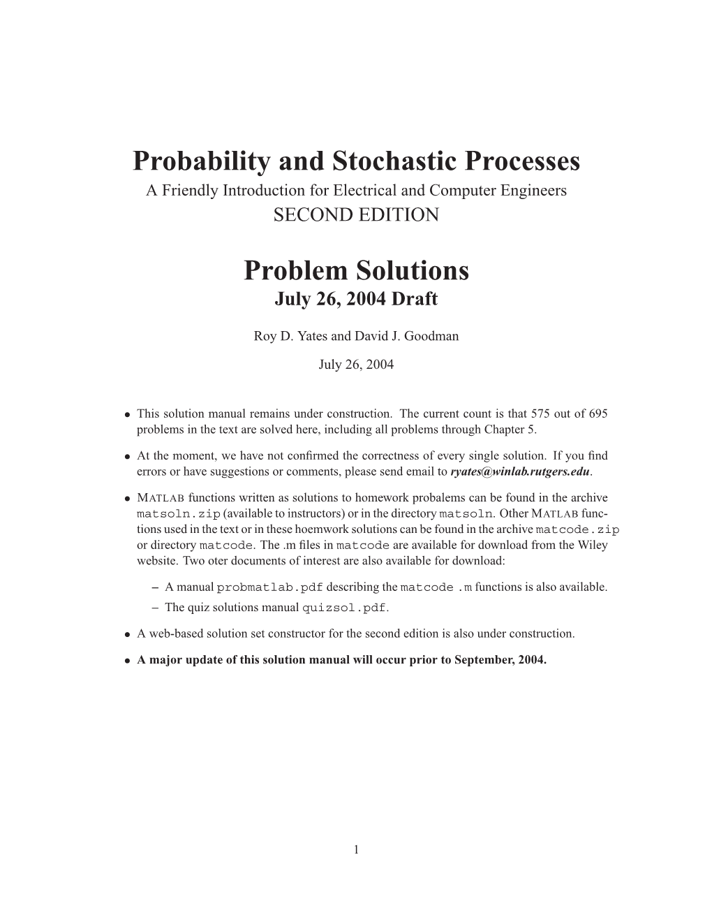 Probability and Stochastic Processes Problem Solutions