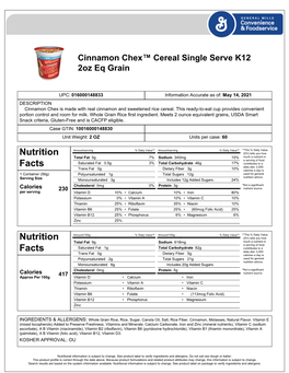 Cinnamon Chex™ Cereal Single Serve K12 2Oz Eq Grain
