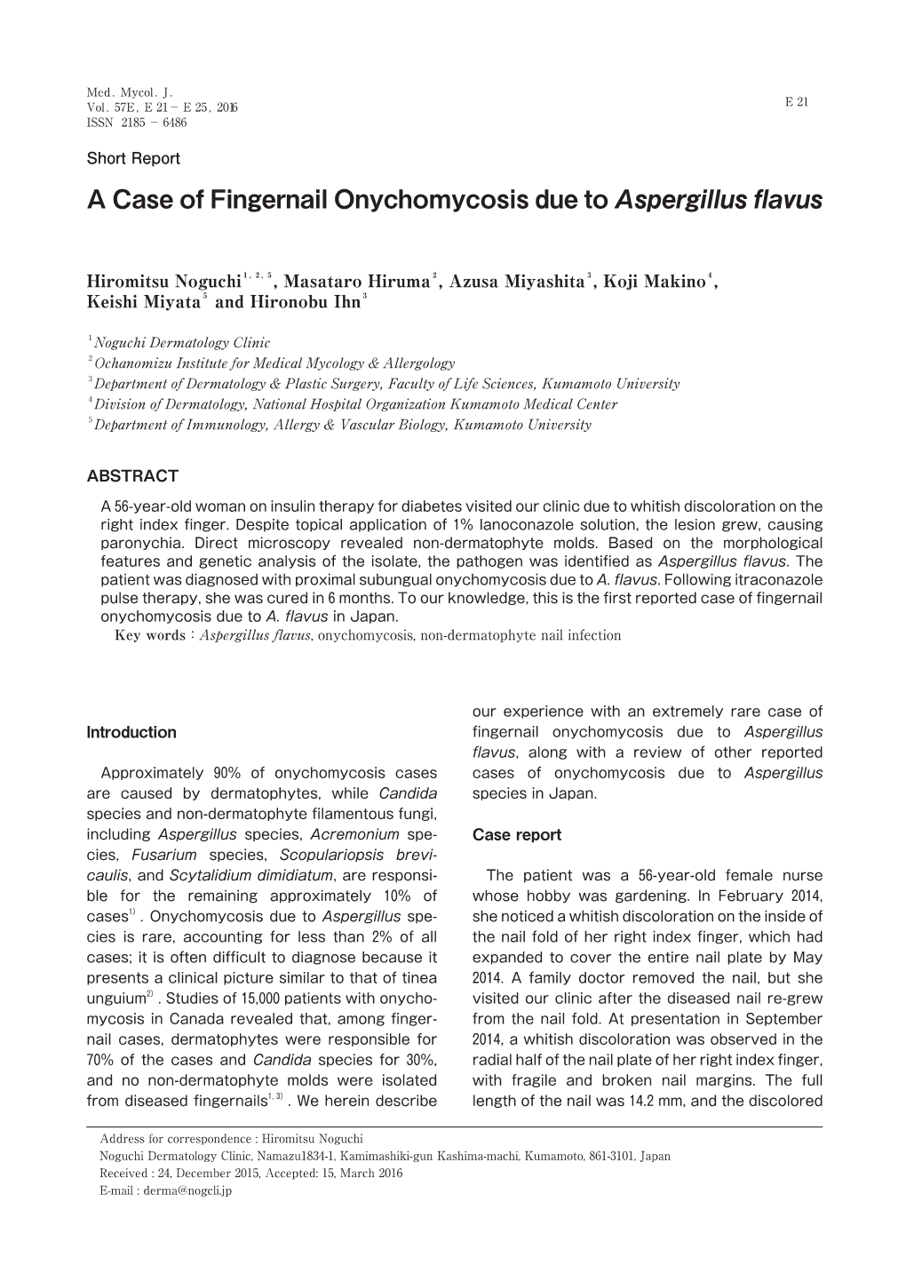 A Case of Fingernail Onychomycosis Due to Aspergillus Flavus