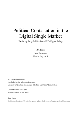 Political Contestation in the Digital Single Market Exploring Party Politics in the EU’S Digital Policy