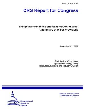 Energy Independence and Security Act of 2007: a Summary of Major Provisions