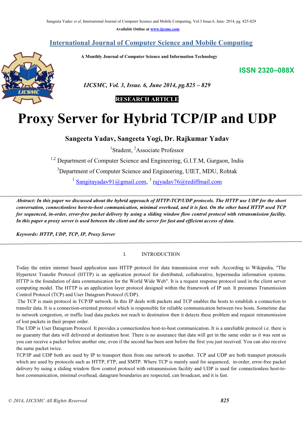 Proxy Server for Hybrid TCP/IP and UDP