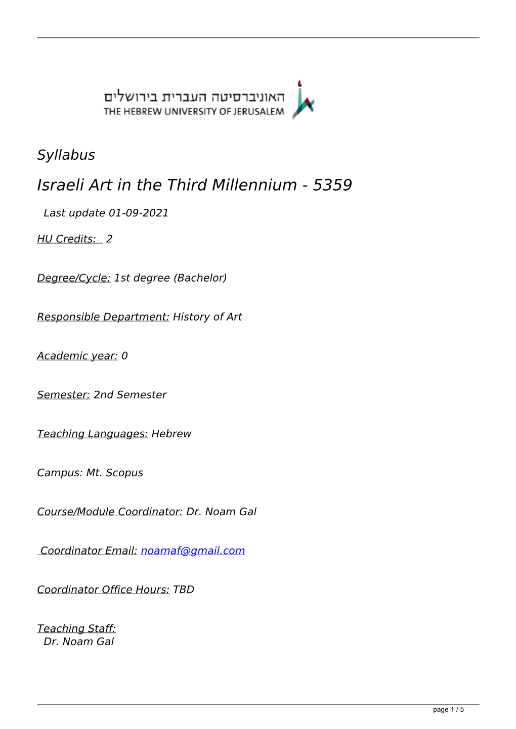 Syllabus Israeli Art in the Third Millennium - 5359