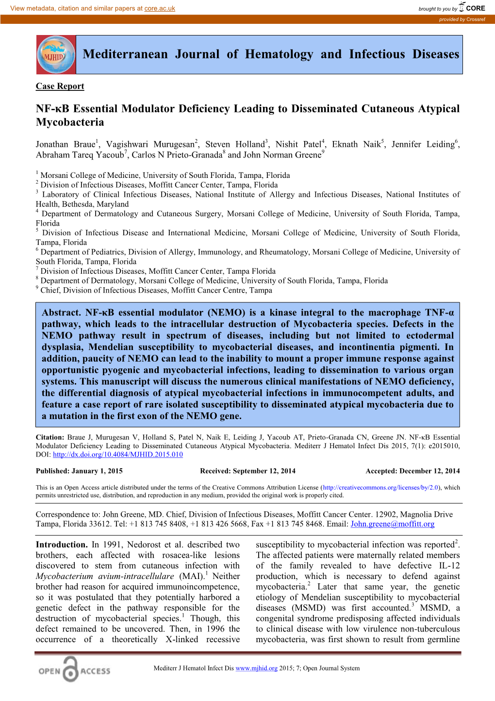 Mediterranean Journal Od Hematology and Infectious