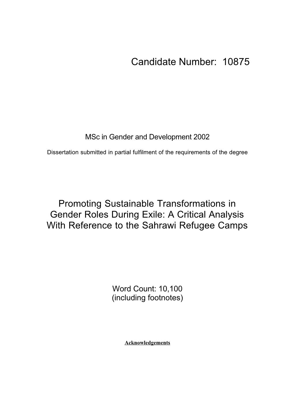 Promoting Sustainable Transformations in Gender Roles During Exile: a Critical Analysis with Reference to the Sahrawi Refugee Camps