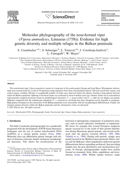 Molecular Phylogeography of the Nose-Horned Viper (Vipera Ammodytes