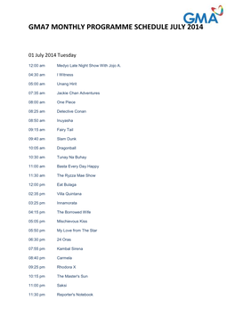 Gma7 Monthly Programme Schedule July 2014