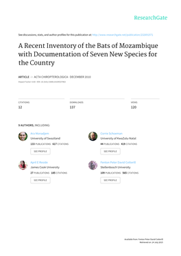 A Recent Inventory of the Bats of Mozambique with Documentation of Seven New Species for the Country