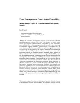 From Developmental Constraint to Evolvability