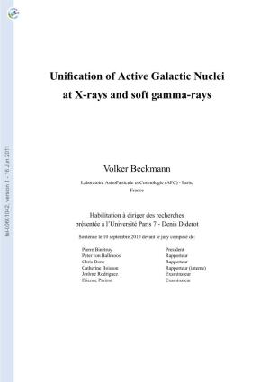 Unification of Active Galactic Nuclei at X-Rays and Soft Gamma-Rays