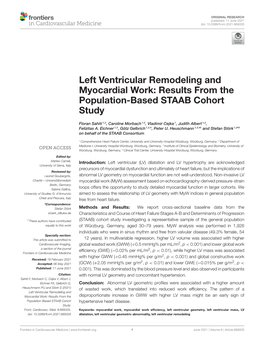 Left Ventricular Remodeling and Myocardial Work: Results from the Population-Based STAAB Cohort Study