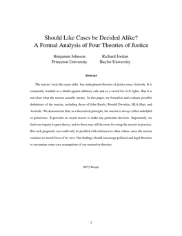 Should Like Cases Be Decided Alike? a Formal Analysis of Four Theories of Justice