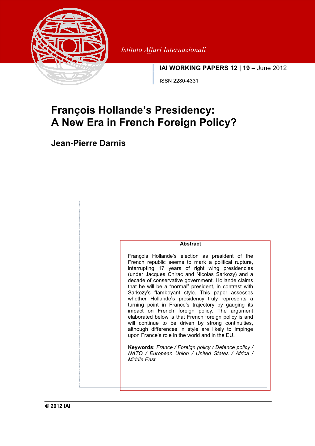 François Hollande's Presidency: a New Era in French Foreign Policy?