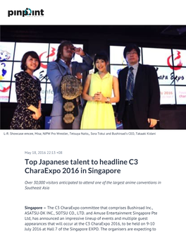 Top Japanese Talent to Headline C3 Charaexpo 2016 in Singapore