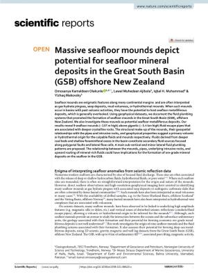 Massive Seafloor Mounds Depict Potential for Seafloor Mineral Deposits in the Great South Basin (GSB) Offshore New Zealand