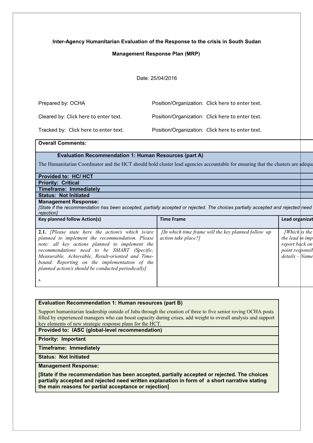 Inter-Agency Humanitarian Evaluation of the Response to the Crisis in South Sudan