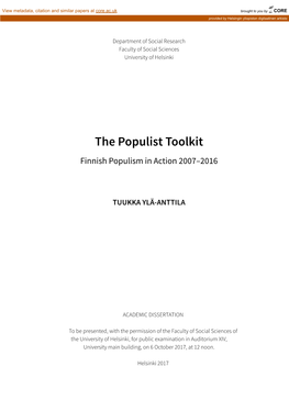 The Populist Toolkit; Finnish Populism in Action 2007–2016