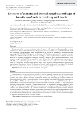 Detection of Zoonotic and Livestock-Specific Assemblages of Giardia Duodenalis in Free-Living Wild Lizards