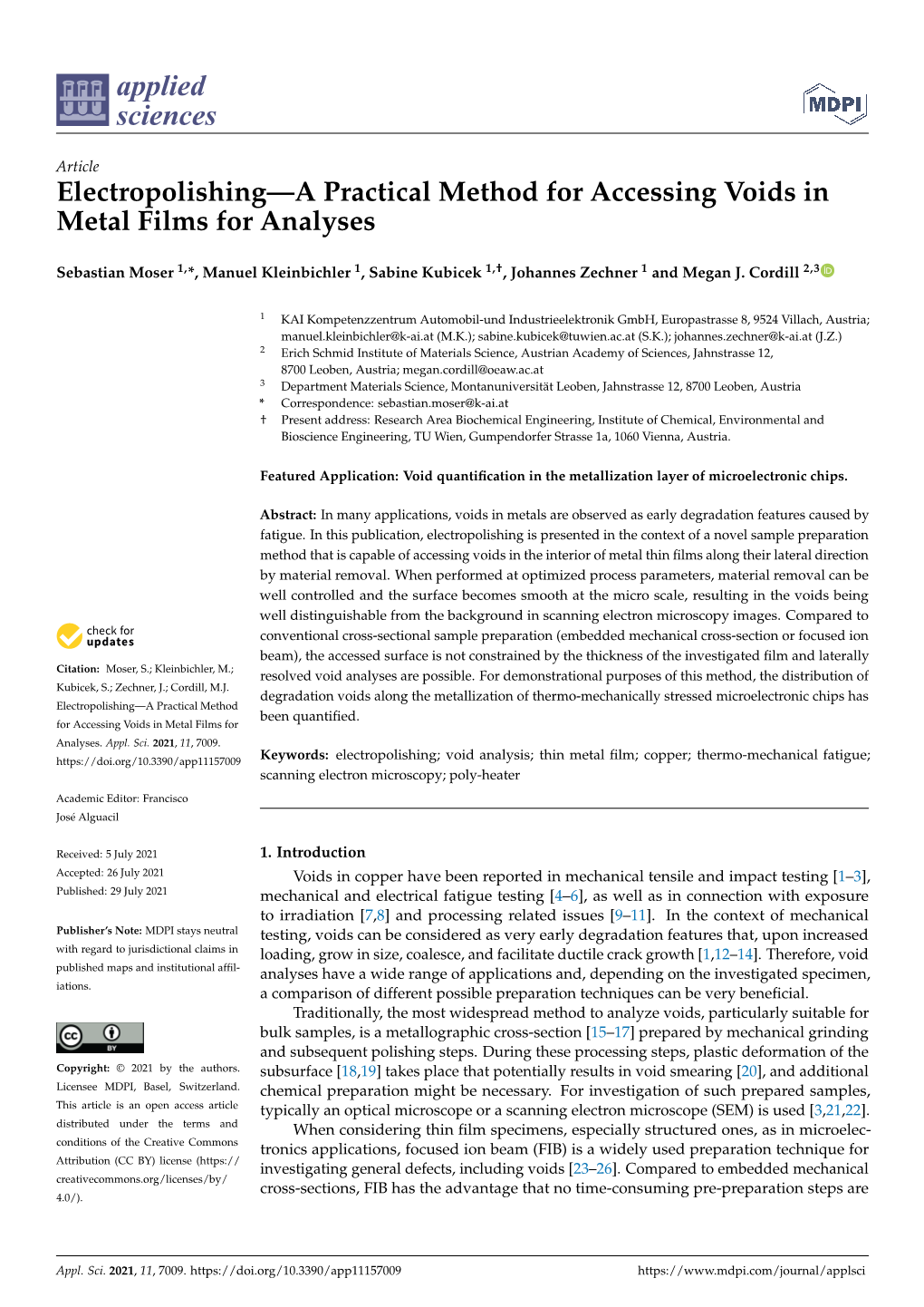 Electropolishing—A Practical Method for Accessing Voids in Metal Films for Analyses