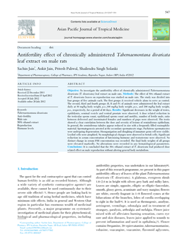 Antifertility Effect of Chronically Administered Tabernaemontana Divaricata Leaf Extract on Male Rats