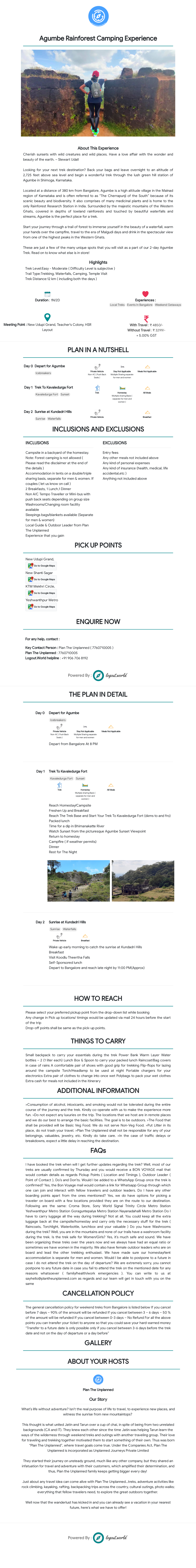 Agumbe Rainforest Camping Experience PLAN in a NUTSHELL